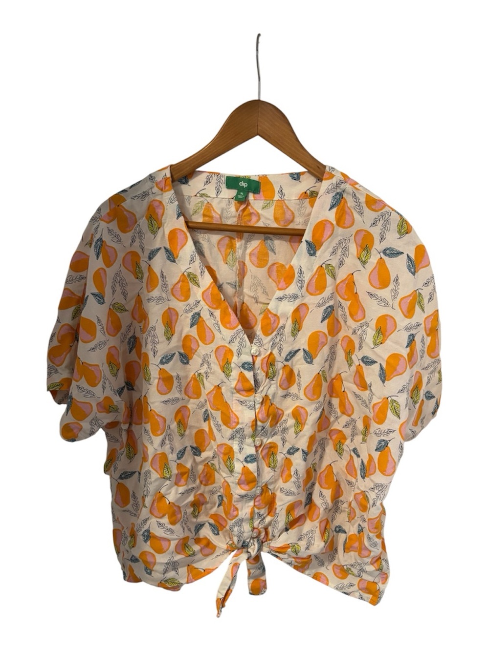 dip Women's V-Neck Floral Tie-Front Button Front Print Blouse Short Sleeve XL